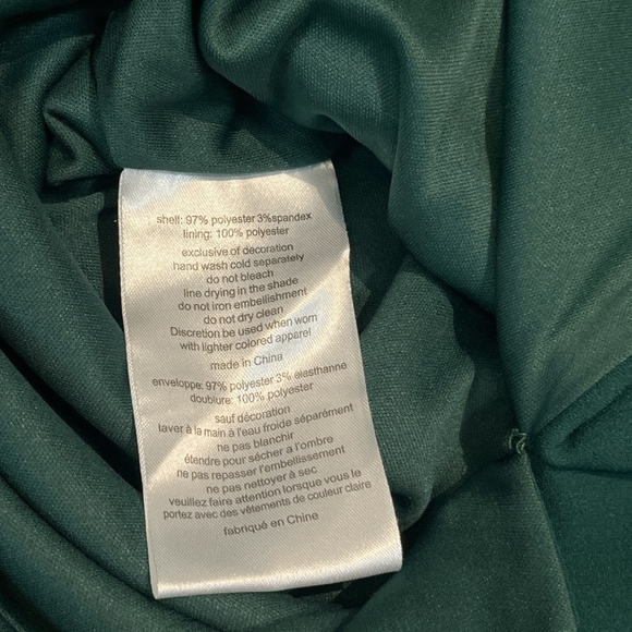 OLEG CASSINI Dress Size 4 Juniper Green Crepe Off Shoulder With Embellishments - Picture 11 of 14